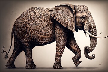 a drawing of an elephant spirit animal with intricate patterns