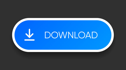 3D blue download button icon. Upload icon. Down arrow bottom side symbol. Click here button. Save cloud icon push button for UI UX, website, mobile application.