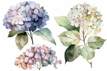 Watercolor floral bouquet of a blue, white and pink hydrangea with green blush leaves, for wedding invitations, greetings, wallpapers, fashion, prints. flowers. AI Generated	
 - obrazy, fototapety, plakaty