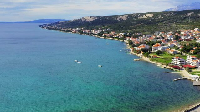 Aerial view of Stara Novalja town in Pag island, Croatia
