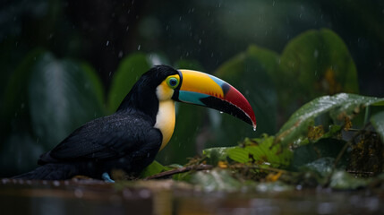 Obraz premium Toucan natural background. Illustration AI Generative.