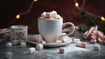 Cacao with marshmallow. Illustration AI Generative