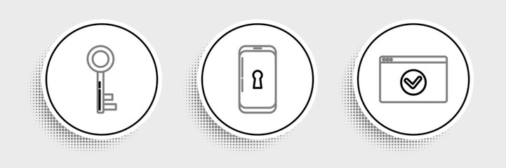 Set line Secure your site with HTTPS, SSL, Key and Smartphone lock icon. Vector