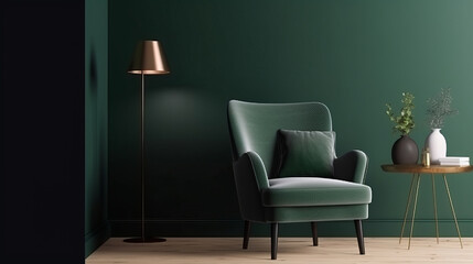 Modern green interior background. Illustration AI Generative.