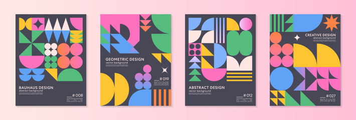 Fototapeta premium Abstract bauhaus geometric pattern backgrounds with copy space for text.Trendy minimalist geometric designs with simple shapes and elements.Modern artistic vector illustrations.Cover templates