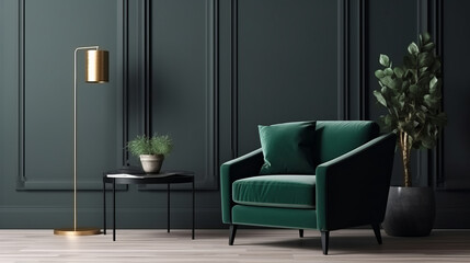 Modern green interior background. Illustration AI Generative.