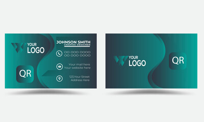double sided business card design template . flat gradation business card stylish blue wave business card vector design
