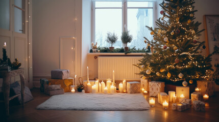 Christmas cozy background. Illustration AI Generative