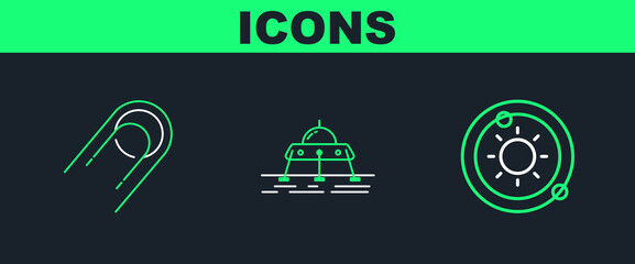 Set line Solar system, Satellite and Mars rover icon. Vector