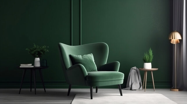 Modern green interior background. Illustration AI Generative.