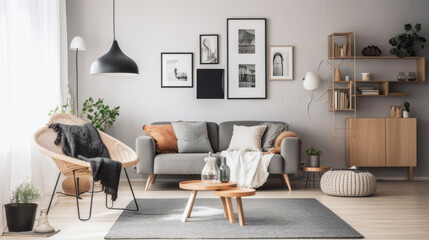 Scandinavian interior design. Illustration AI Generative.