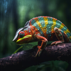 Chameleon in nature. Illustration AI Generative