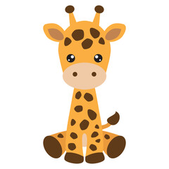 Cute sitting baby giraffe vector cartoon illustration