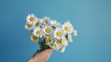 Fototapeta na wymiar Hands with daisy flowers. Illustration AI Generative