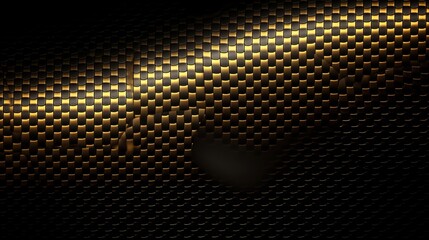 Luxury Carbon Fiber Pattern: Illuminated Dark Gold Background, Generative AI