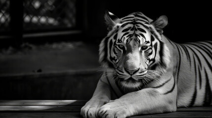 Monochrome tiger. Illustration AI Generative.