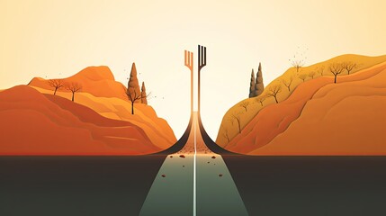 Fork in the road metaphor. Concept for The Journey of Self-Discovery. Generative AI.