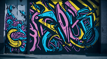 Street Art: Colorful Graffiti on Sunlit Wall, Generative Art