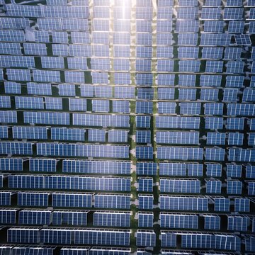 Aerial image of a pattern of solar panels . generative AI