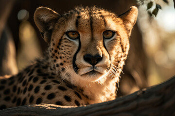 Cheetah (Acinonyx Jubatus) Relaxing in midday sun: Elegant Posture and Distinctive Markings - created with Generative AI Technology