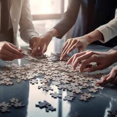 Hand holding jigsaw puzzles, Business partnership concept. generative ai