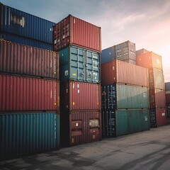 cargo containers in port. Transportation Logistics of international container cargo shipping and cargo plane in container yard, Freight transportation. generative ai