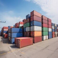 Fototapeta premium containers at containers yard with forklift and truck. generative ai