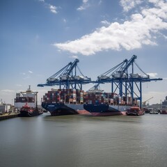 Fototapeta premium container ship being loaded in port. generative AI
