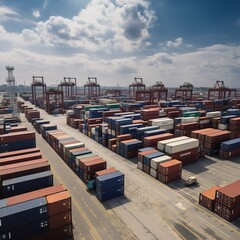 Container yard in shipping port. generative AI