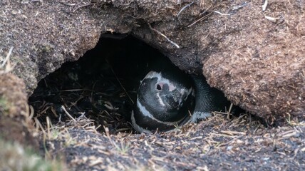 wilder, freier Magellanpinguin (Spheniscus magellanicus) brütet auf den Falklandinseln