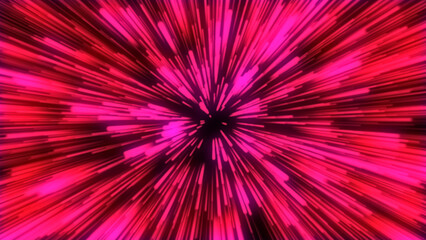 Viva Magenta color Sci-fi Digital image Pink Electric Move of Dynamic Streaks on Dark Background. Neon Glowing Rays of Hyperspace in Time Travel Illustration. High quality 8k wallpaper