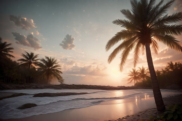 Fototapeta premium AIで生成した入り江の夕焼けのイラスト ジェネレーティブ Generative AI