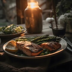 Delicious grilled salmon and asparagus plate with a Panasonic Lumix GH5 camera