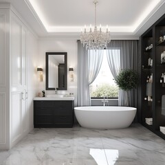 Fototapeta na wymiar bathroom interior with bathtub. generative ai