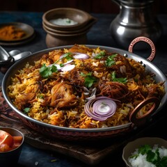 Aromatic Indian Biryani Tender Rice Spicy Meat Copper Pot Gatl