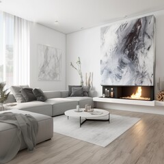 Interior living room wall mockup with leather sofa. generative ai