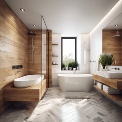bathroom interior with bathtub. generative ai