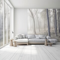 modern living room with minimalist muji style. generative ai