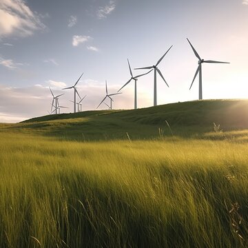 wind turbines generate electricity. Green power. generative AI