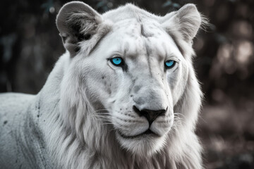black and white lion with blue eyes - made with generative ai