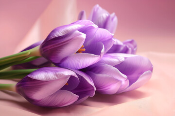 Purple tulips on a pink background.