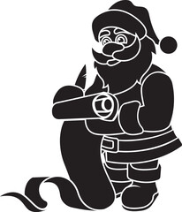 Black and White Cartoon Illustration Vector of Santa Claus Writing Christmas List