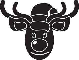 Black and White Cartoon Illustration Vector of a Christmas Reindeer Head and Antlers