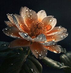 "Glistening Garden: A Macro View of a Flower with Water Droplets"Ai