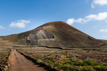 Awesome landscape of mountain and a sky covered by clouds. Fuerteventura,