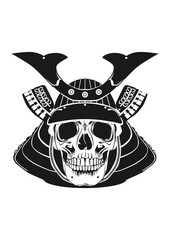 Skull wearing a samurai helmet. Easy to use vector illustration.