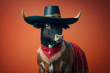 proud bull in matador clothes, created with Generative AI technology