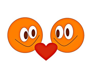  happy orange couple emoji in love look at each other and smile