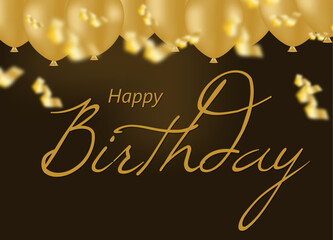 Happy birthday with golden balloons and confetti design 
