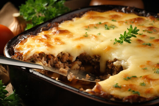 Delicious Moussaka with Eggplant and Meat, ai generated